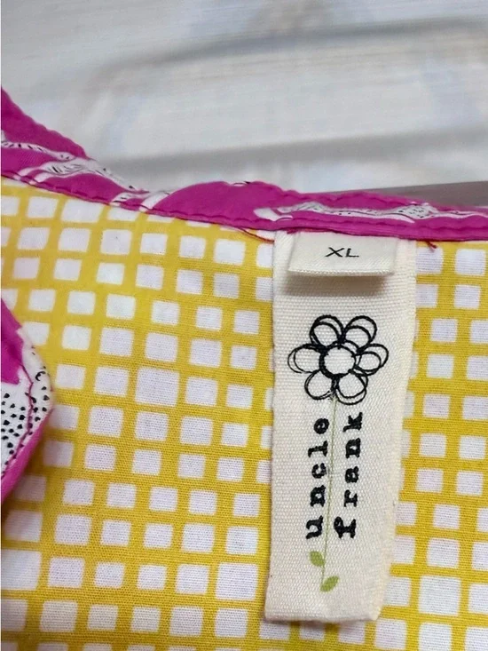 NWOT Uncle Frank Slow Fashion Dress XL Pink Tigers 🐯 Yellow Roll Up Cuffs Artist - Picture 2 of 11